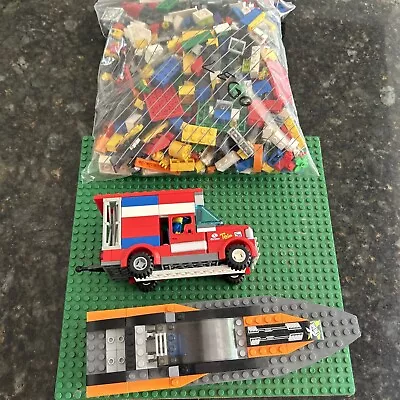 Buy Genuine Lego Selection-Base Plate Board 10”x10” + Speedboat +Van + Bag Of Pieces • 5.50£
