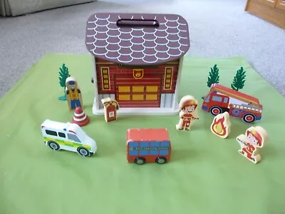 Buy Wooden Littletown Fire Station (opens Up) With Figures, Vehicles & Accessories. • 7.50£