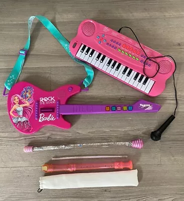 Buy Barbie Toy Guitar Musical Light Up Toy Pink Keyboard With Mic, Recorder Bundle • 18.99£