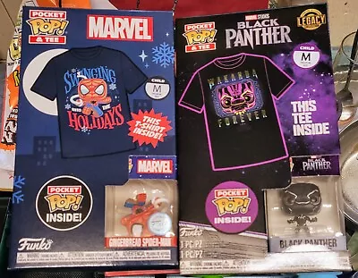 Buy Marvel Gingerbread Spider-Man + Black Panther Funko Pocket Pop + Tee T Shirt • 14.99£