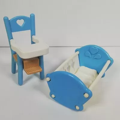 Buy My Loving Family Fisher Price Vintage Furniture Baby Cot & Highchair Blue Boy  • 14.99£