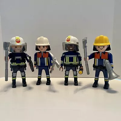 Buy Playmobil Fire Fighters Firemen With Helmets And Accessories - 4 X Figures • 7£