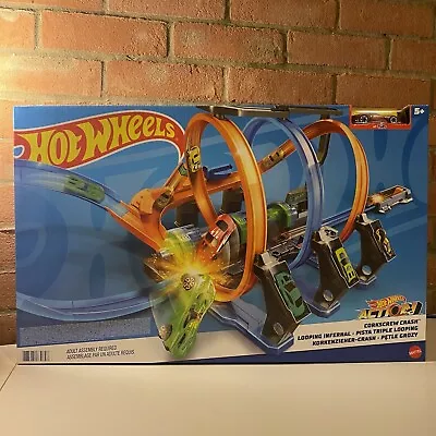 Buy Hot Wheels Corkscrew Crash Connectable Track Set With Loops And Diecast FTB65 • 59.99£