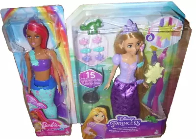 Buy Disney Princess Fairy-Tale Hair Rapunzel Doll Set & Barbie Dreamtopia Mermaid • 29.99£