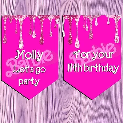 Buy BARBIE Personalised Bunting 8 Flags + Ribbon Birthday Banner Celebration Party • 6.10£