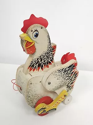 Buy 1958 Vintage Fisher Price #120 The Cackling Hen Pull Toy Wooden - Working • 49.99£