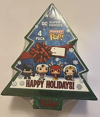 Buy Funko Pocket Pop 4 Pack - DC Super Heroes Happy Holidays Tree New Sealed • 19.99£