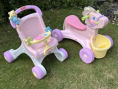 Buy Fisher Price Pink Roll-Along Musical Pony & My Stroll & Play Walker Set • 20£