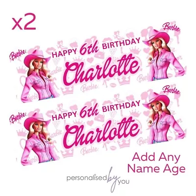 Buy 2 X Personalised Cowgirl BARBIE PINK Birthday Banners LARGE Party Poster Pink • 6.45£