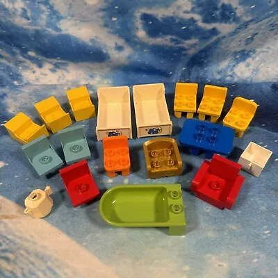 Buy Lego Duplo Play House Parts And Furniture VINTAGE Chairs Beds Bath Table Bundle • 14.99£