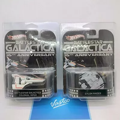 Buy Hot Wheels Retro BATTLESTAR GALACTICA Colonial Viper X8898 & Cylon Raider X8899 • 60.35£