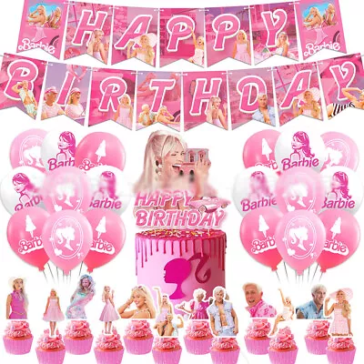 Buy Barbie Pink Birthday Party Supplies Decoration Balloons Banner Toppers Set • 10.98£