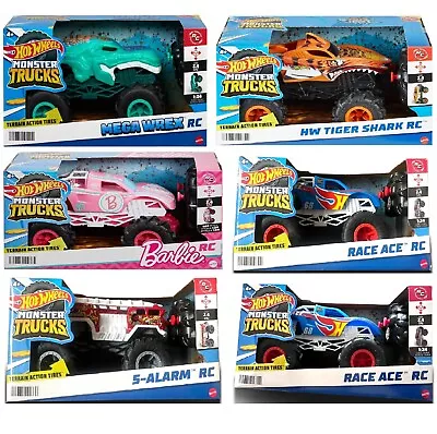 Buy Hot Wheels RC Monster Trucks 1:24 Scale 3+ Toy Race Mega Wrex Tiger Shark Car • 42.32£