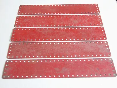 Buy 5 Meccano 5 X 25 Hole Flexible Metal Plates Part 197 Mid Red No Slots Flat Worn • 6.75£