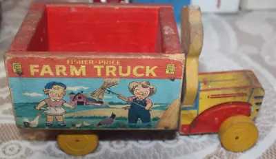 Buy Vintage #845  1954 Fisher Price Wood Farm Truck Pull Toy -  Campbell Soup Kids • 116.70£