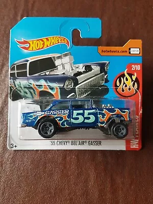 Buy HOT WHEELS 109/365 - 2017 HW Flames 2/10 - '55 Chevy Bel Air Gasser - Carded • 9.99£