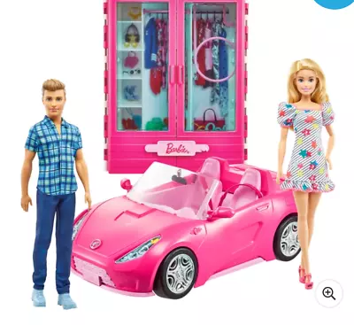 Buy Barbie Dress Up And Go Closet And Convertible Car With 2 Dolls - Fashion Doll • 77.99£