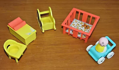 Buy Vintage Fisher Price Baby Playroom Set 1972 Pram Rocking Horse Highchair Playpen • 14£