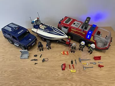 Buy Playmobil Fire Engine, Police Van And Police Boat With Motor • 25£