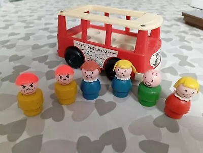 Buy VINTAGE FISHER PRICE 6x WOODEN LITTLE PEOPLE TOYS BUS School Mini Family Figures • 14.99£