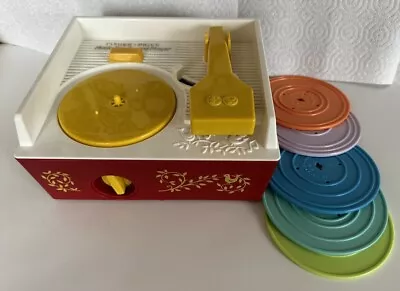 Buy FISHER PRICE Music Box Record Player Toy Red & White With 5 Records VGC • 3.42£