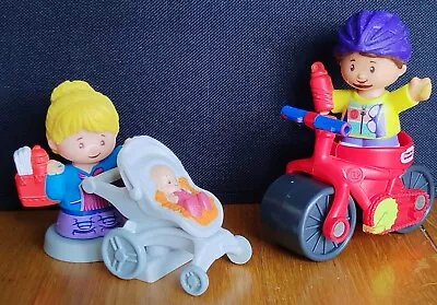 Buy Fisher Price Little People - Mum With Baby In Pram And Dad On His Bike  • 6£