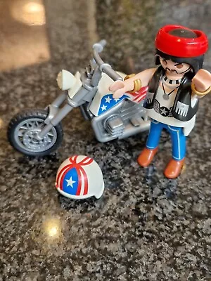 Buy Playmobil Motorcycle/Chopper And Figure With Helmet And Bandana VGC • 10.99£